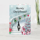 Vintage Christmas Cat Holiday Kaart (Voorkant)