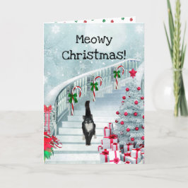 Vintage Christmas Cat Holiday Kaart