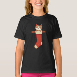 Vintage Christmas Cat in Stocking T-shirt