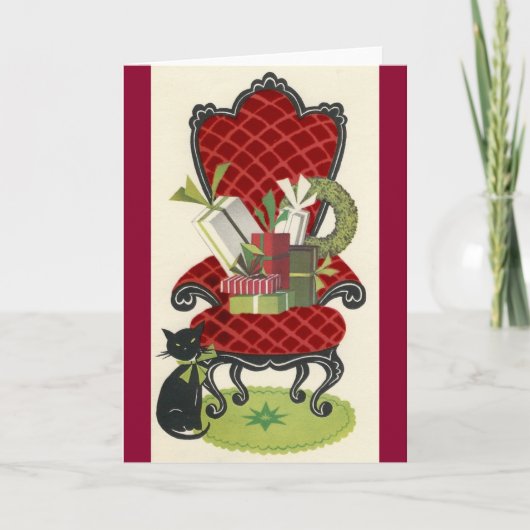 Vintage Christmas Cat Kaart (Voorkant)