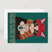 Vintage Christmas Cat Post |Cute Cat Design Feestdagenkaart (Voorkant / Achterkant)