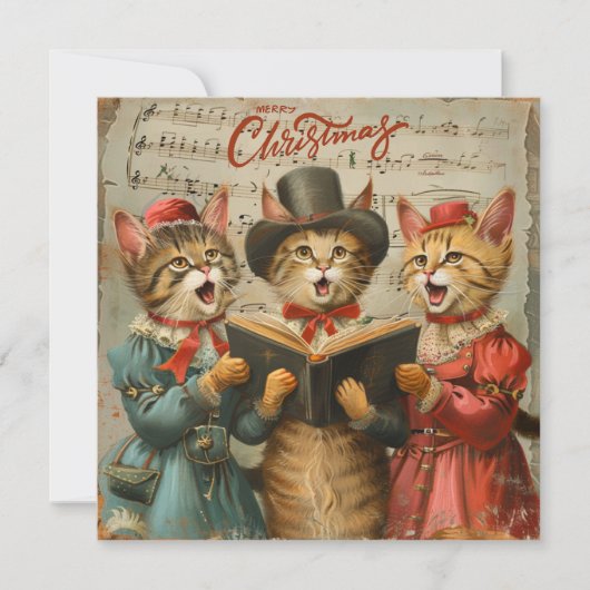 Vintage Christmas Cats Singing  Feestdagenkaart (Voorkant)