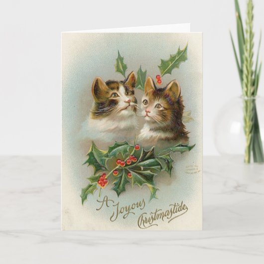 Vintage Christmas Cats Wenskaart Feestdagen Kaart (Voorkant)