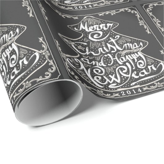VINTAGE CHRISTMAS CHALKBOARD TREE GIFT WRAPPING CADEAUPAPIER (Rol Hoek)