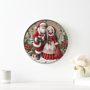 Vintage Christmas Charm Santa & Mrs Claus Vakantie Grote Klok