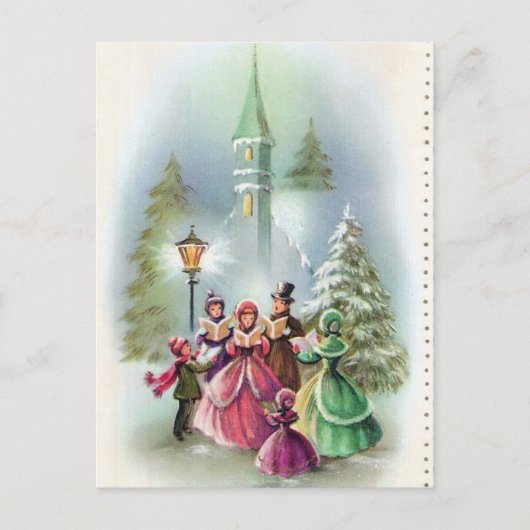 Vintage Christmas Church Carolers Holiday briefkaa Feestdagenkaart (Voorkant)