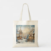 Vintage Christmas City Scene Canvas tas (Achterkant)
