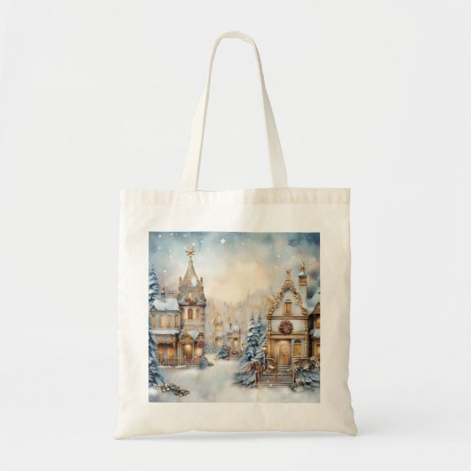 Vintage Christmas City Scene Canvas tas (Voorkant)