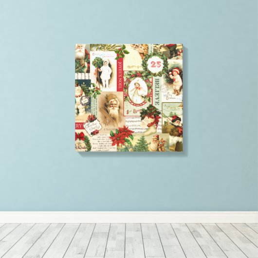 VINTAGE CHRISTMAS COLLAGE CANVAS AFDRUK (Insitu (Houten vloer))