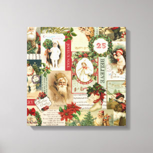 VINTAGE CHRISTMAS COLLAGE CANVAS AFDRUK