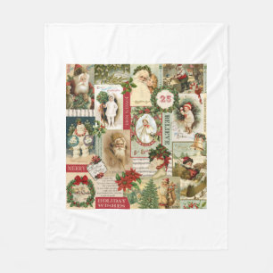 VINTAGE CHRISTMAS COLLAGE FLEECE DEKEN