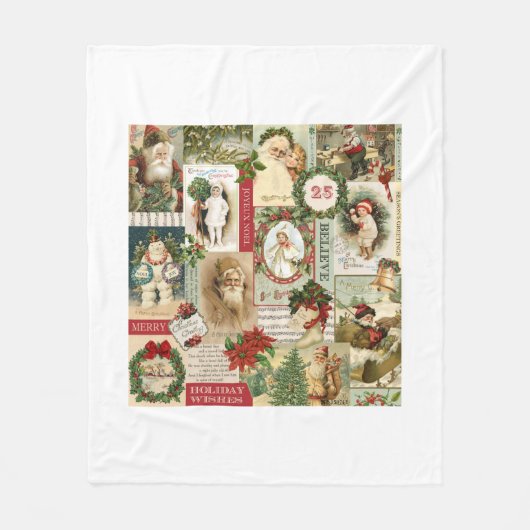 VINTAGE CHRISTMAS COLLAGE FLEECE DEKEN (Voorkant)