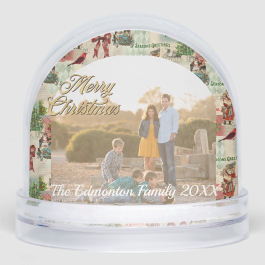  Vintage Christmas Collage Framed Photo  Sneeuwbol (Voorkant)