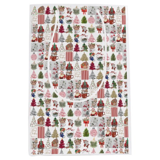 Vintage Christmas Collage | Retro Holiday Gift  Medium Cadeauzakje (Voorkant)