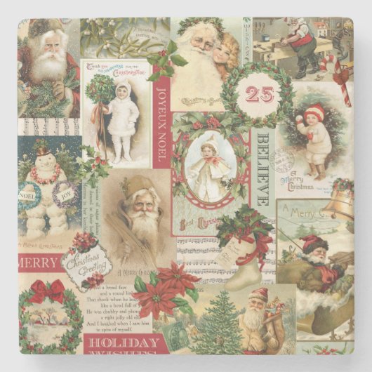 VINTAGE CHRISTMAS COLLAGE STENEN ONDERZETTER (Voorkant)