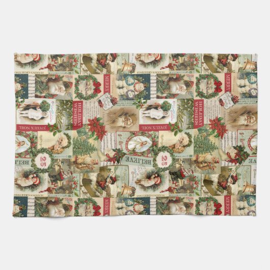 VINTAGE CHRISTMAS COLLAGE THEEDOEK (Horizontaal)