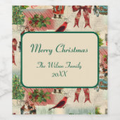 Vintage Christmas Collage Wijn Etiket (Enkel label)