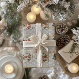 Vintage Christmas Cottage Postzegel Cadeaupapier