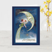 Vintage Christmas Crescent Moon w/cherub Holiday Kaart (Gele Bloem)