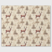 Vintage Christmas Deer and Tree Cadeaupapier (Vlak)