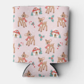 Vintage Christmas Deer en Mushroom huizen patroon Blikjeskoeler (Voorkant)