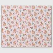 Vintage Christmas Deer en Mushroom huizen patroon Cadeaupapier (Vlak)