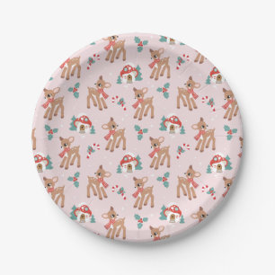 Vintage Christmas Deer en Mushroom huizen patroon Papieren Bordje