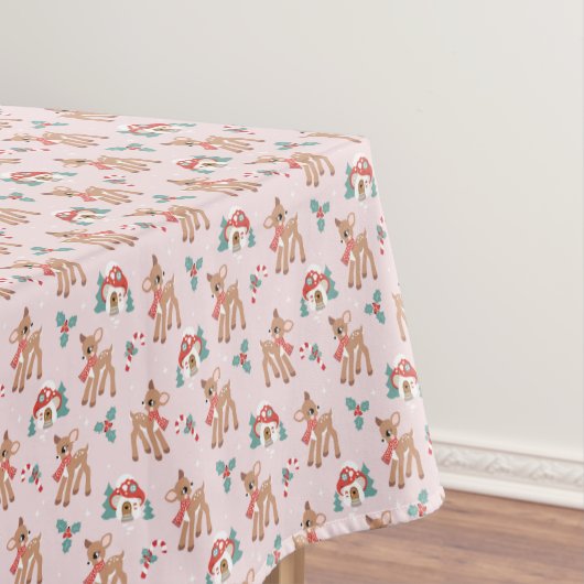 Vintage Christmas Deer en Mushroom huizen patroon Tafelkleed (Voorbeeld)