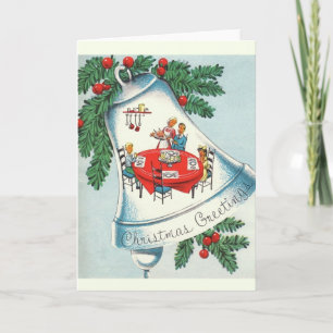 Vintage Christmas Dinner Bell Wenskaart Feestdagen Kaart