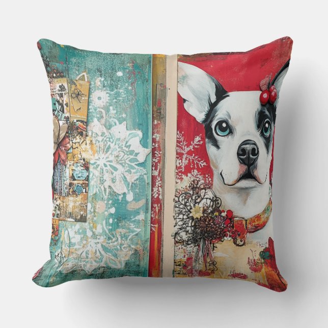 Vintage Christmas Dog Pillow – Rustic Holiday  Kussen (Voorkant)