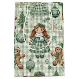 Vintage Christmas Doll Medium Gift Bag Cadeauzakje