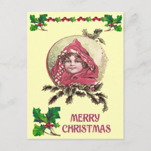 Vintage Christmas, Edwardian Girl in a hood Feestdagenkaart