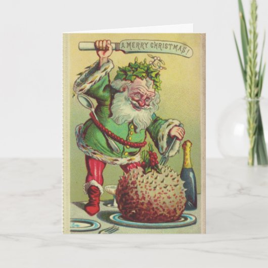 Vintage Christmas Elf & Christmas Pudding, Feestdagen Kaart (Voorkant)