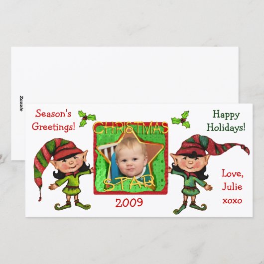 Vintage Christmas Elves Fotokaart Feestdagenkaart (Voorkant / Achterkant)