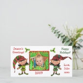 Vintage Christmas Elves Fotokaart Feestdagenkaart (Staand voorkant)