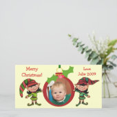 Vintage Christmas Elves Fotokaart Feestdagenkaart (Staand voorkant)