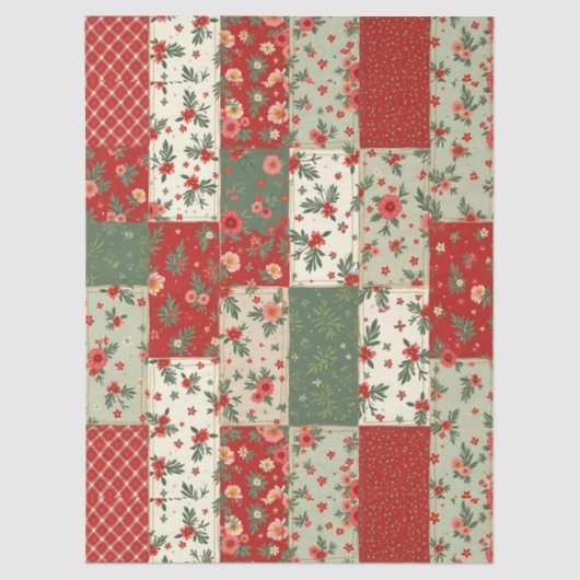 Vintage Christmas Floral Quilt Pattern Decoupage Tissuepapier (Voorkant)