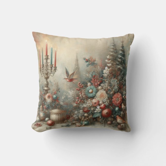 Vintage Christmas Flowers Kussen (Voorkant)