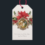 Vintage Christmas, Geboorte van Jezus Poinsettias Cadeaulabel<br><div class="desc">Voeg een vleugje heilige schoonheid toe aan uw kerstvieringen met onze op maat ontworpen servetten, met een vintage afbeelding van de Heilige Maagd Maria, Baby Jesus en St. Joseph perfect aangevuld met een feestelijke poinsettia bloemenspray. Of u nu een feestdag of een kleine bijeenkomst organiseert, deze cadeau-labels worden goed ontvangen...</div>