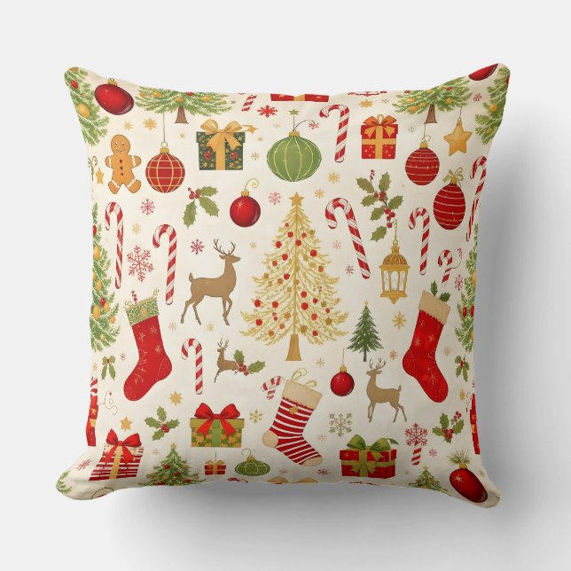 Vintage Christmas Gift & Candy Throw Pillow Kussen (Voorkant)