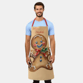 Vintage Christmas Ginger Man gepersonaliseerd Schort (Gedragen)