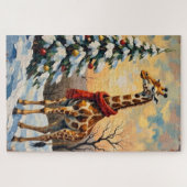 Vintage Christmas Giraffe in Snowy Savanna Legpuzzel (Horizontaal)
