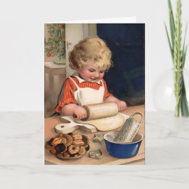 Vintage Christmas Girl Het Maken van Cookies Custo Kaart