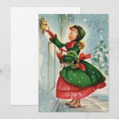 Vintage Christmas Girl komt je begroeten Feestdagenkaart (Voorkant / Achterkant)