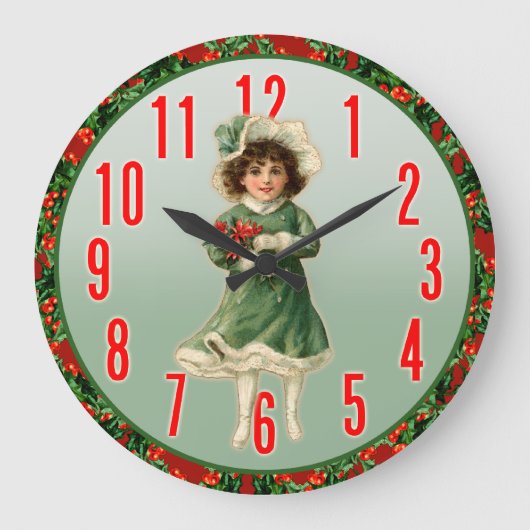 Vintage Christmas Girl Muur Klok (Voorkant)