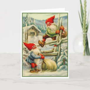 Vintage Christmas Gnomes Moving Loot Feestdagen Kaart