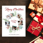 Vintage Christmas Greenery Fotocollage Feestdagenkaart<br><div class="desc">Een feestelijke vakantie briefkaart ontwerp dat vijf van uw favoriete foto's gerangschikt op de top van een ronde waterverf groen gebladerte krans geaccentueerd door rode bessen op een schone en eenvoudige sneeuwwitte achtergrond. Er verschijnt een jaar in het midden in handgeschreven penseelscript. Prettige feestdagen En hierboven staat 'Merry Christmas', wat...</div>