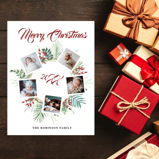 Vintage Christmas Greenery Fotocollage Feestdagenkaart
