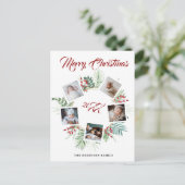 Vintage Christmas Greenery Fotocollage Feestdagenkaart (Staand voorkant)