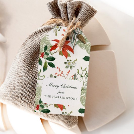 Vintage Christmas Greenery Patroon Cadeaulabel